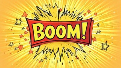 Poster - An explosion with a colorful comic style background and boom text