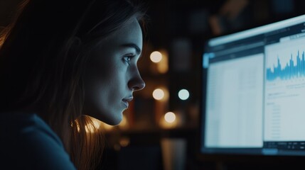 Poster - close up of woman with chart on computer in office