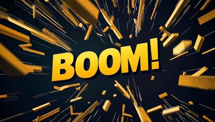 Aufkleber - With dynamic energy, a golden boom text explosion explodes on a black background