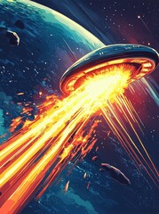 Fototapete - Pop art explosion with fiery flames and boom effects