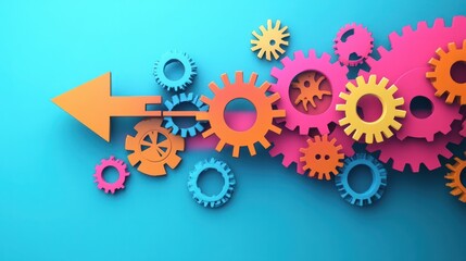 Poster - colorful gears and an arrow combine to illustrate streamlined business process automation, showcasin
