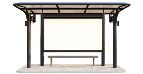 Poster - This bus stop shelter has a blank advertisement panel and a bench cut out of it