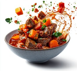 Poster - Slices of delicious beef goulash splashed in a bowl