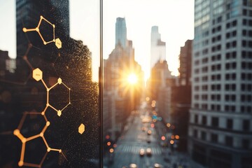Fototapete - Data management platform for smart cities with graphic icons for virtual interfaces