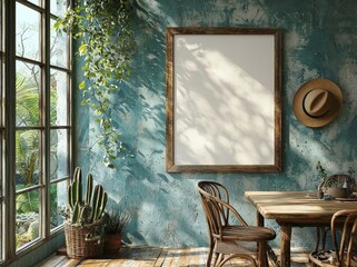 Aufkleber - Frame mockup in interior with a cozy interior and an empty poster frame.