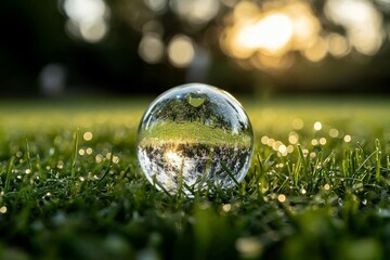 Poster - An image of a crystal globe on grass in a forest - an image of nature