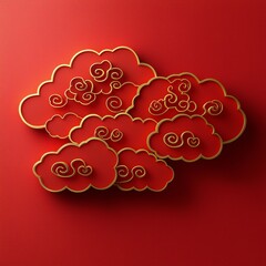 Aufkleber - Chinese traditional cloud paper cut in red and gold. Design creative concept of Chinese festival celebration. 3D rendering illustration.