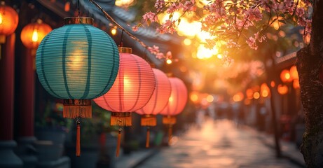 Aufkleber - Lunar new year lanterns hanging at outdoor for decoration