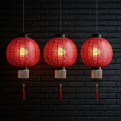 Aufkleber - In this photo, a round red lantern hangs on an old traditional street, representing the Chinese lunar new year festival. The underlining word means 