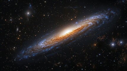 Wall Mural - A panoramic image of a cosmic galaxy reflecting in a celestial body, enhancing the sense of depth