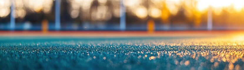 Poster - Close-up of a sports field with a sunset glow in the background.