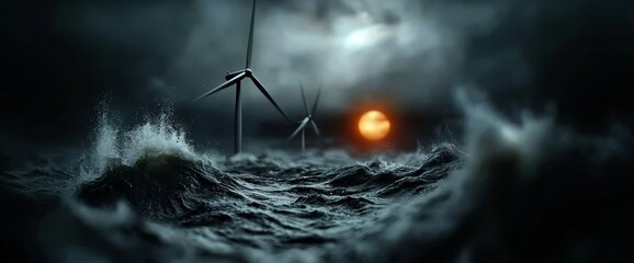 Aufkleber - There are many wind turbines on the ocean in an offshore wind farm