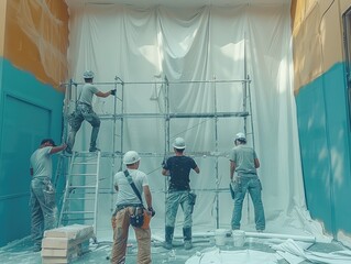 Aufkleber - People engaged in repair, construction, painting walls.