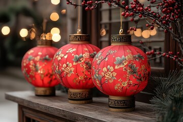 Aufkleber - Chinese lunar new year background with lucky knots. Vietnamese lunar new year decoration with gold and red colors.