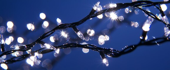 Fototapete - Dark background with glittery garland lights