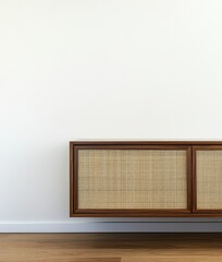 Poster - An interior mockup with natural wooden furniture, showing a wall mockup in 3D