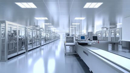 Poster - Modern Laboratory Interior with Advanced Equipment and Workstations for Scientific Research and Development in a Cleanroom Environment