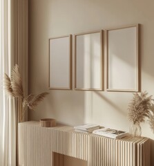 Poster - Close-up of a mockup frame in a cozy living room interior, 3D rendered