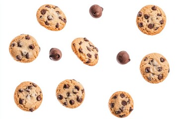 Poster - Chocolate cookie falling with flake in the air, dessert sweet concept, dark biscuit piece isolated on transparent background.