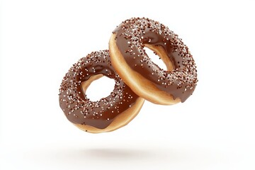 Poster - A flying donut with icing, crumbles, and sprinkles on a transparent background, falling donuts, dessert, and sweet food for a bakery.