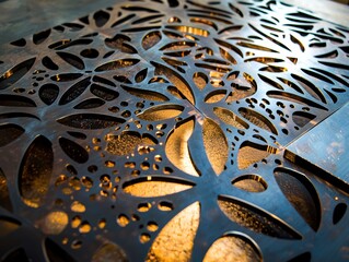 Poster - Intricate Metal Art with Floral Patterns Showcasing Fine Detailing and Unique Design for Modern Interior Spaces