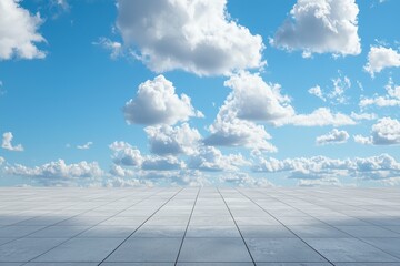 Poster - Beautiful blue cloudy sky background with empty floor and clean eyes, Horizon landscape scene.