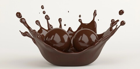 Poster - The fall of a chocolate ball with sauce splashing in the air, dessert sweet concept, piece of dark chocolate isolated on a transparent background.