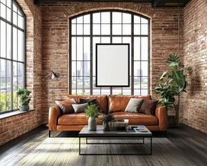 Poster - Frame mockup in a living room loft, industrial style, 3D rendered