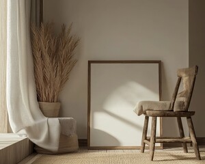 Poster - An interior mockup of a farmhouse room, rendered in 3D