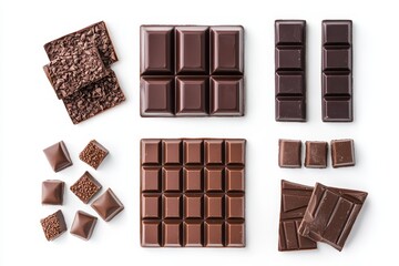 Poster - Different chocolate pralines from the top view isolated on a black background, collection of sweet and delicious dessert chocolates.