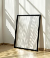 Aufkleber - 3D render of a black wooden frame poster mockup standing on the floor