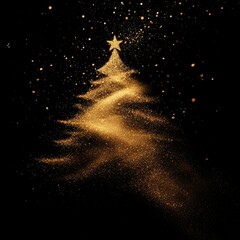 Fototapete - On a black background, gold glittering bokeh light effects are displayed.