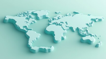Poster - A 3D representation of a world map in a soft, light blue color.