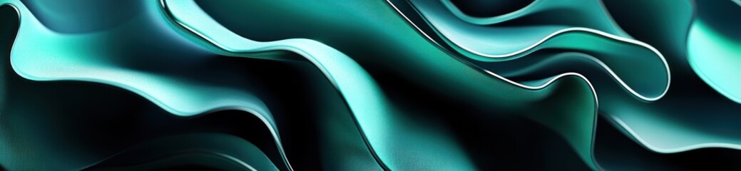 Poster - Abstract wavy patterns in teal and black, evoking fluidity and motion.