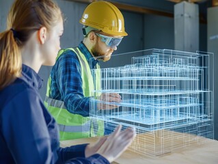 Poster - Construction Professional and Engineer Collaborating on Architectural Design Using Augmented Reality Technology for Building Development and Planning
