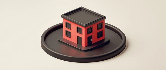 Poster - A stylized, minimalist house model displayed on a circular base.