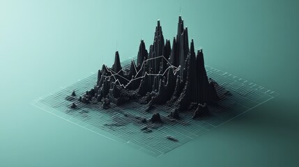 Aufkleber - A 3D data visualization depicting a complex landscape of statistical trends.