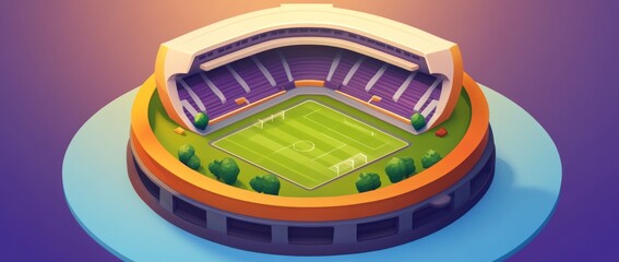Aufkleber - A stylized illustration of a soccer stadium with a green pitch and seating.
