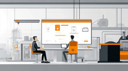 Poster - Two individuals collaborating in a modern workspace, analyzing data on a large screen.