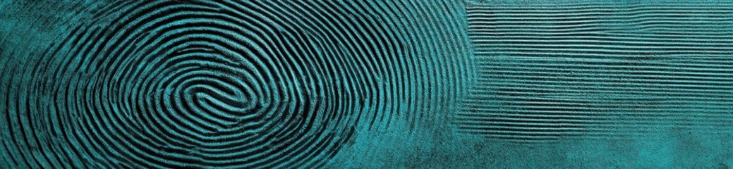 Poster - Abstract design featuring a fingerprint pattern and textured background in teal hues.