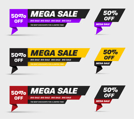 Poster - Vector illustration of geometric banner with bright elements, limited special offer flyer 50% discount, for mega, big sale, EPS10.