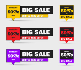 Poster - Vector illustration of a banner with bright geometric elements, a set of flyers for a limited special offer, a big sale, 50% discount, EPS10.