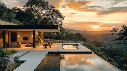 Poster - Modern house with a great view during the summer in a valley.