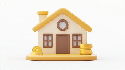 Poster - A stylized house with coins, symbolizing real estate investment and financial growth.