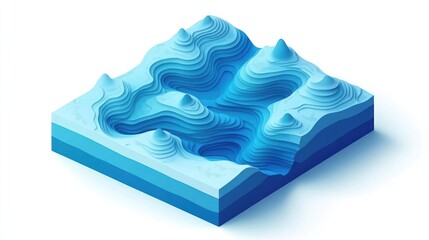 Poster - Abstract representation of a mountainous landscape in blue tones.