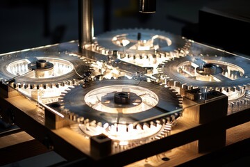 Poster - Intricate Close-Up of Mechanical Gears and Cogs in a Modern Engineering Setup Highlighting Precision and Innovation in Machinery