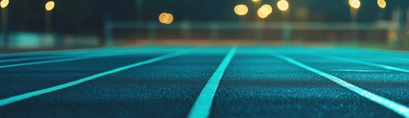 Poster - A nighttime view of a sports track with illuminated surroundings.