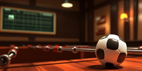 Poster - A close-up of a foosball table with a soccer ball, set in a cozy game room.