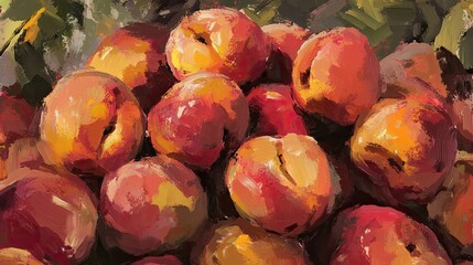 Poster - A Vivid Impasto Painting of Ripe Peaches