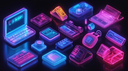 Poster - Neon Glass Gadgets Showcase Futuristic Technology